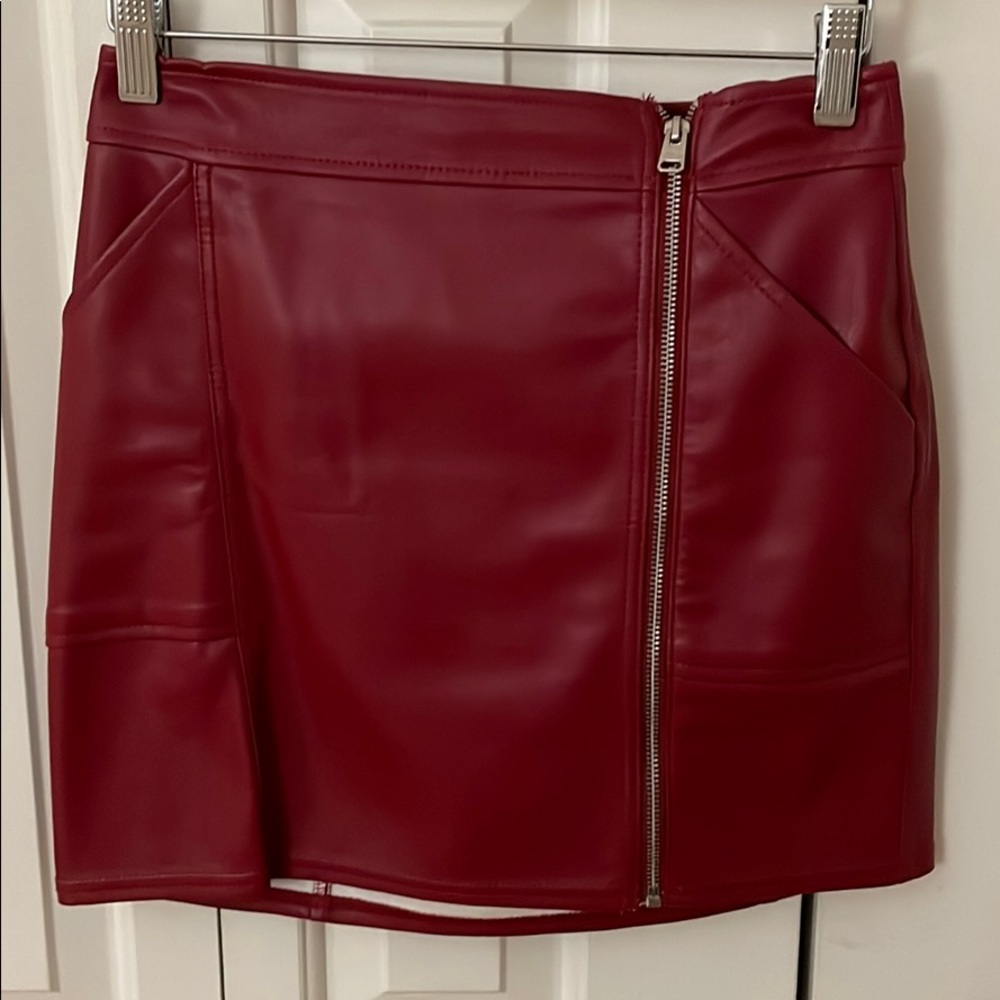 Red faux leather mini skirt